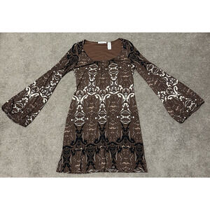 Laundry by Shelli Segal Brown‎ Damask Print Bell Sleeve Mini Dress Size 8